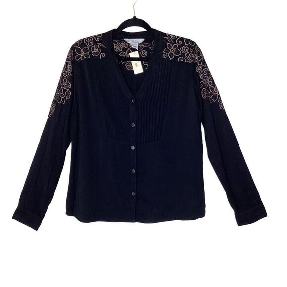 NEW Fresco by Nomadic Traders Black Embroidered Boho Blouse Size M NWT - Picture 1 of 15
